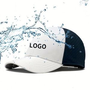 Casquette de baseball en polyester 6 panneaux de haute qualité, vente en gros, logo personnalisé, imperméable, perforations laser, respirante pour le golf et les activités de plein air - Product Image 1