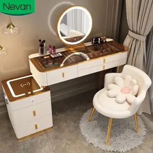 Women bedroom furniture beautiful pink velvet dresser marble luxury dressing table with drawer