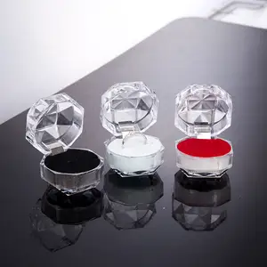 Kotak Cincin Putar Bening Kristal Akrilik Plastik Mewah Grosir Perhiasan Transparan Segi Delapan Kecil Kotak Hadiah Kuku Telinga