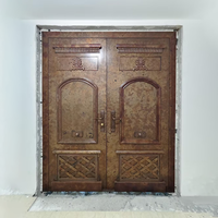 Porte d'entrée à double battant en cuivre antique sculpté à la main, style artisanal, isolation thermique, pour villa de luxe