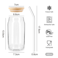 480ml 16oz Borosilicate grand et mince verre à boire tasse bière jus boisson pot avec couvercle et paille