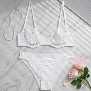 White Floral Lace Underwire Bra <b>Set</b> with Adjustable Straps Romantic Style Womens Intimates <b>Sexy</b> Lace Lingerie <b>Set</b> for Women - Product Image 5