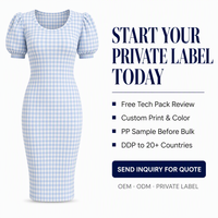 Robe moulante à manches bouffantes et col rond en gingham, longueur genou, pour femme, vente en gros, fabricant OEM ODM