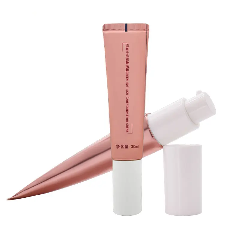 Empty Pink Pe Plastic Airless Squeeze Cosmetic Soft Tubes Packaging For Hand And Bb Cream With Pump