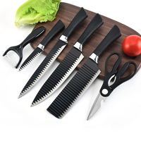 Ensemble de 6 couteaux de cuisine en acier inoxydable avec revêtement antiadhésif noir, avec boîte de couleur