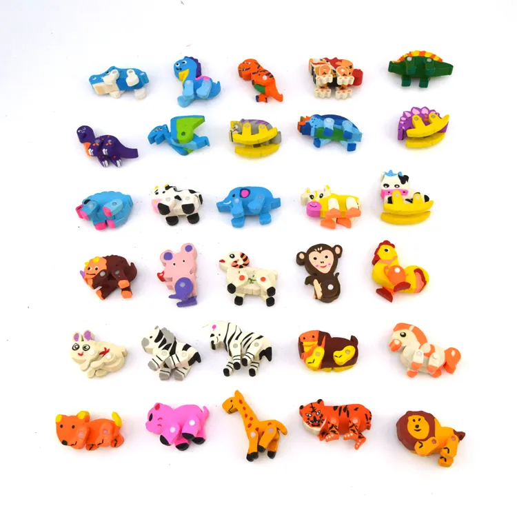 Gomma da cancellare a forma di animale 3d più venduta in fabbrica Set di gomme da cancellare per dinosauri in gomma per cartoni animati 32 pezzi per bambini