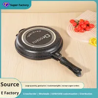 Panci Penggorengan kue, Modern dua sisi anti lengket aluminium Steak dengan dasar datar memanggang Bebas asap berkemah luar ruangan kompor Gas tangan kayu
