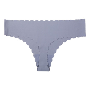 Ladies Ribbed <b>Seamless</b> <b>Thong</b> Underwear Scalloped Edge Solid Color Invisible Women Panties Comfort Sports Yoga Underpants OEM ODM - Product Image 1