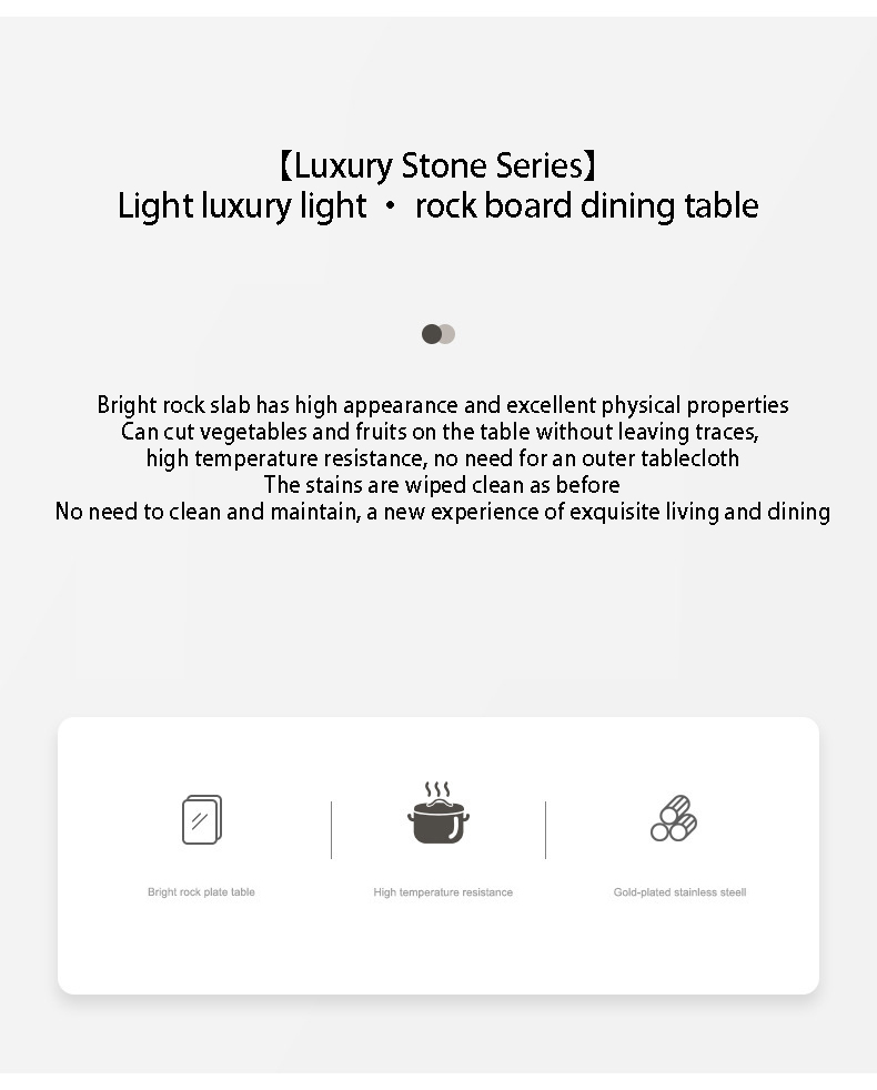 Light Luxury Italian Furniture Dining Table 220*120*75cm Rock Board Dining Table