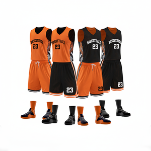 เสื้อบาสเก็ตบอลออกแบบได้เองเสื้อบาสเก็ตบอลสีส้มและสีดำ - Product Image 1