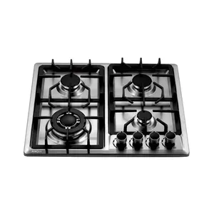 Hornillo de cocina de gas, placa superior de acero inoxidable, 4 quemadores, sartén de hierro fundido, compatible con encimera de gas de esquina italiana