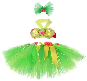 万圣节3pcs夏威夷女孩服装草裙舞派对装扮角色扮演儿童短裙