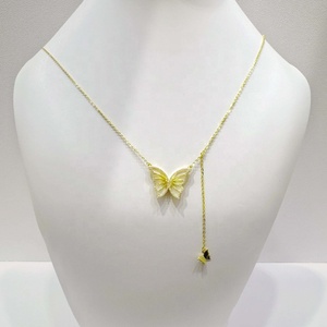 Collier pour femme en argent sterling 925 plaqué or, design tendance, pierres précieuses, papillon, longue chaîne, prix usine. - Product Image 3