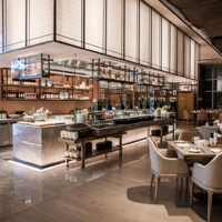 Meubles d'hôtel sur mesure, salle à manger de luxe, ensemble table et chaises modernes pour 4 personnes, pour projet d'hôtel boutique