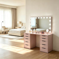 Table de toilette moderne en MDF avec miroir sur pied éclairé par LED, grand rangement, table de maquillage avec 10 tiroirs, meubles de chambre à coucher