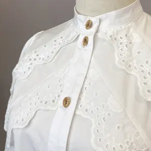 Ropa de mujer de alta calidad Camisa bordada de manga larga de algodón OEM de alta calidad para mujer