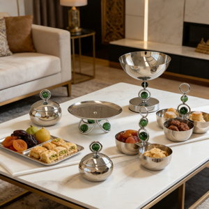 Ramadan Wedding Luxury Stainless Steel Reusable Eco-Friendly Decorations Tray <strong>Set</strong> Charger Plates <strong>Cake</strong> <strong>Stand</strong> Serving Trays - Product Image 3