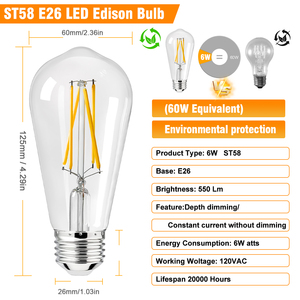 St58 e26 edon बल्ब 120v वोल्टेज 4 वाट बराबर e26 मानक आधार नरम सफेद 2700k-6000k dimmmable 5000 घंटे जीवनकाल - Product Image 2
