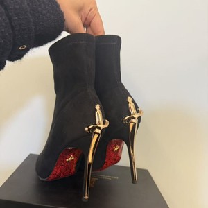 Botas Cortas de Tacón Alto para Mujer, Estilo Dama Real, con Cetro Dorado, Color Sólido, Suela Roja Cálida, Cierre de Manga - Product Image 3