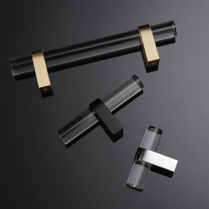 QIANSI Solid Brass Silver <strong>Black</strong> Acrylic Knurled Furniture Handle <strong>Knob</strong> for Bedroom Dresser Wardrobe <strong>Door</strong> Copper Tbar Pull - Product Image 3