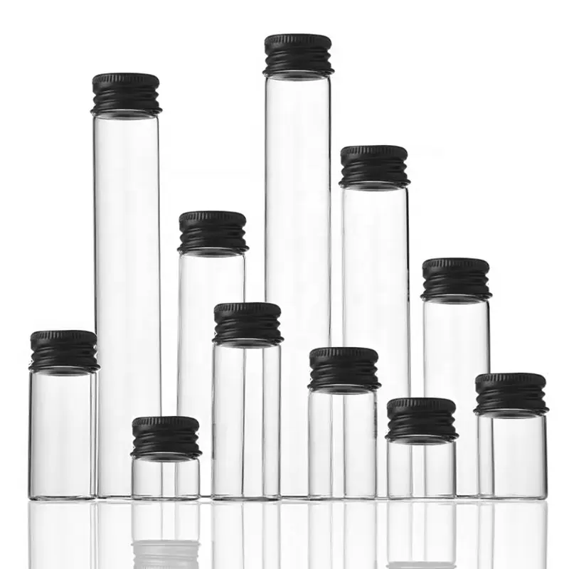 Diameter 30mm Custom your Logo High borosilicate test tube laboratory bottle glass vials with black screw cap