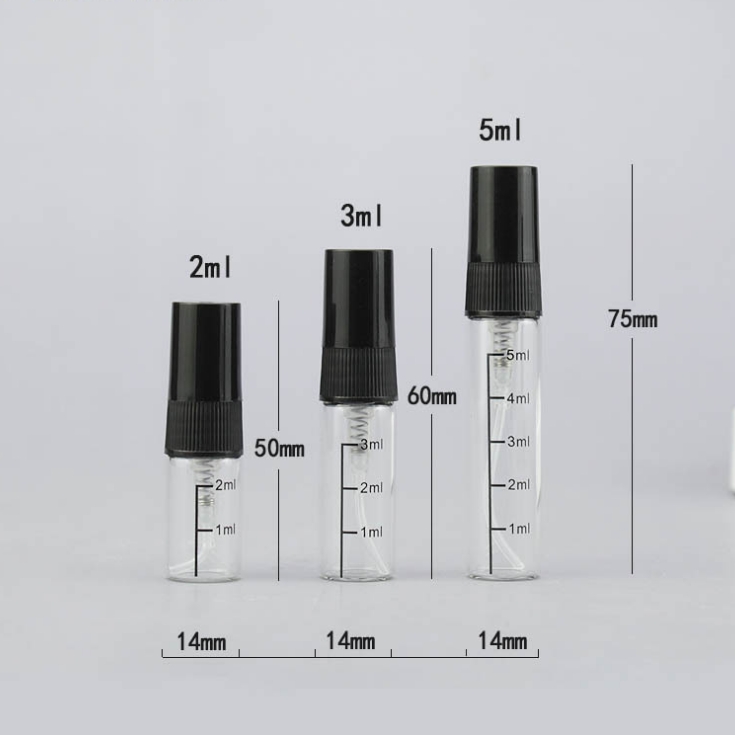 Transparent glass bottle + black fine print sprayer