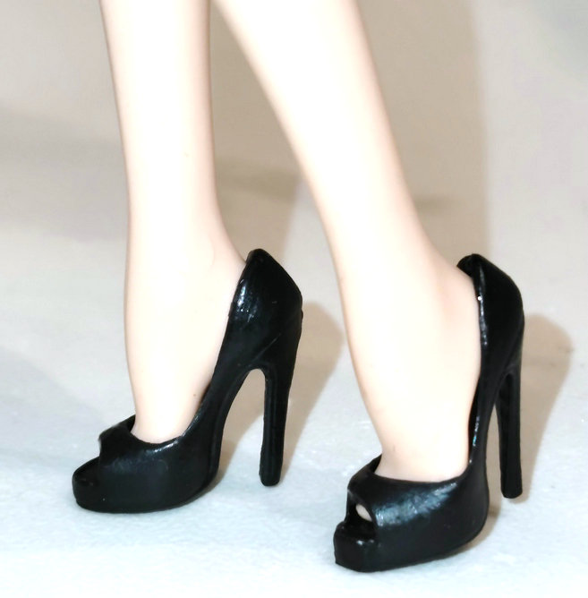 Black peep-toe ultra-thin heels-petite barbie doll style