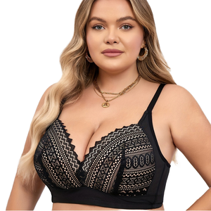 Soutien-gorge push-up sans couture en dentelle française, fin et sexy, grande taille, design transfrontalier, pour poitrine généreuse, avec armatures et bretelles ajustables latéralement, style bikini - Product Image 1