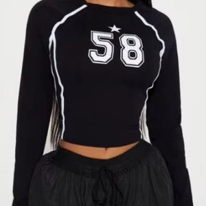 Novedad de 2025, Top de manga larga con estampado Simple Retro elástico deportivo a la moda callejera europea y americana transfronteriza para mujer - Product Image 1