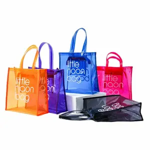 Sacola de compras transparente impermeável em PVC sacola de compras em PVC com zíper e bolso