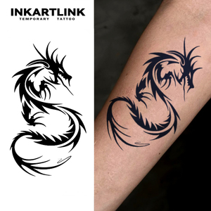 INKARTLINK <span class=keywords><strong>Tatouage</strong></span> semi-permanent personnalisé <span class=keywords><strong>Dragon</strong></span> Tribal, imperméable, longue durée (2 semaines), autocollant, encre Jagua - Product Image 1