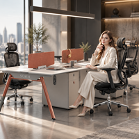 Poste de travail modulaire pour 4 personnes, bureau cloisonné en panneaux imitation bois, mobilier commercial personnalisable avec tiroir et armoire