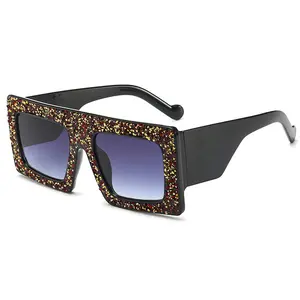 Superhot Eyewear A0408超大平顶方形水钻时尚女性设计师墨镜太阳镜