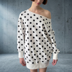 Trendy Women's <b>Off</b> <b>Shoulder</b> Polka Dot <b>Long</b> <b>Sleeve</b> Sweatshirt Oversized Lantern <b>Sleeve</b> Knitted Cotton Casual <b>Top</b> Autumn Style - Product Image 3
