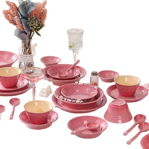 Wedding decoration set cutlery 20/36 pcs porcelain dinner ceramic dishes & plates pink bowl dinnerware sets fine china charger