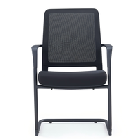 Chaise de conférence ergonomique moderne et confortable en maille, chaise d'accueil avec accoudoirs fixes, structure en métal cintrée
