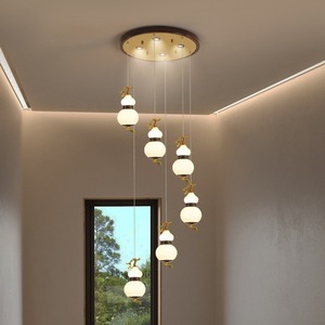 Nouveau lustre en bois massif de style chinois classique à six têtes, lumière de luxe pour escalier, lustre rotatif duplex, luminaires suspendus - Product Image 2