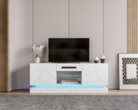 Meuble TV moderne en MDF blanc brillant avec panneau en bois éclairé par LED, unités de table TV pour hôtel, salon