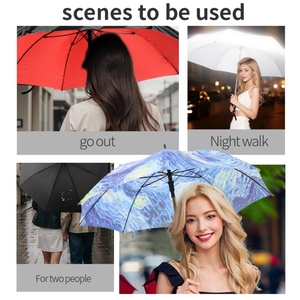 Reflective Stripes Straight Umbrella Fiberglass <b>Frame</b> Semi-Automatic Opening All-Season 8-Rib for Night Safety Evening Commuters - Product Image 4