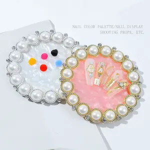 False Nail Display Board Round Rhinestones Pearl Mixing Palette Holder Nail Art Works Finished Photo Frame Tools