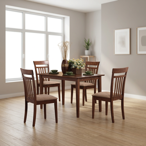 Dining <b>Tables</b> and Four Chairs Mahogany Wood in Walnut Transitional Style Room Furniture - Product Image 2