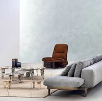 Table basse de luxe italienne rectangulaire en acier inoxydable et pierre, design moderne et épuré pour villa