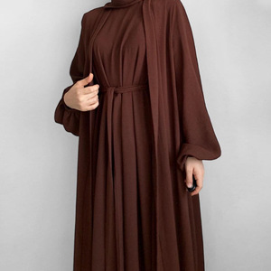 Set Abaya da Donna in Crepe Tinta Unita, <span class=keywords><strong>Abbigliamento</strong></span> <span class=keywords><strong>Islamico</strong></span> in 2 Pezzi, Abito Musulmano Stile Dubai - Product Image 4