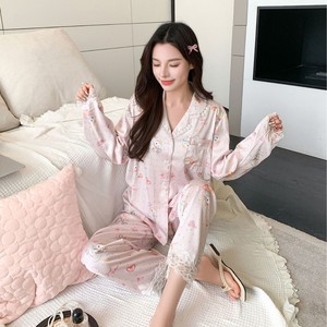 Conjunto de Pijama con Encaje y Estampado para Mujer, Suave, Transpirable, de Manga Larga, Informal, Ligero para el Hogar - Product Image 1