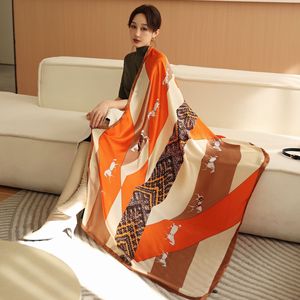 女性用高級デザイナーポリエステルスカーフ幾何学模様プリントロングバンダナ夏のビーチショールラップ - Product Image 5