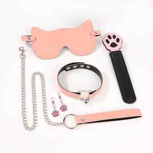 Ensemble rose avec cache-yeux oreilles de chat, collier, laisse et baguette pour femmes, jouets de jeu de rôle - Product Image 1
