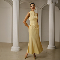 Robe unie taille empire pour femme, ensemble jaune élégant avec peplum sans manches, tenue de banquet sur mesure, production rapide en petite série