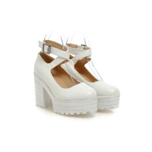 Women's Square Heel T-Strap Pumps Buckle Waterproof High Heels Pu Upper Solid Color Dress Shoes - Product Image 4