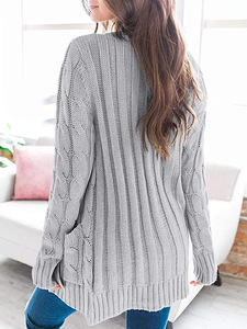 2020 Otoño/Invierno <span class=keywords><strong>Amazon</strong></span> Cable tejer Causal <span class=keywords><strong>Chaqueta</strong></span> larga con botones de abrigo para las mujeres - Product Image 3