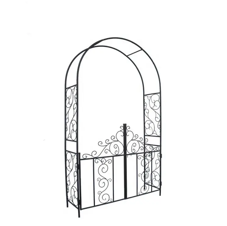 Moderne Zwarte Outdoor Garden Fence Gate Metal Rose Tuin Arch Met Poort